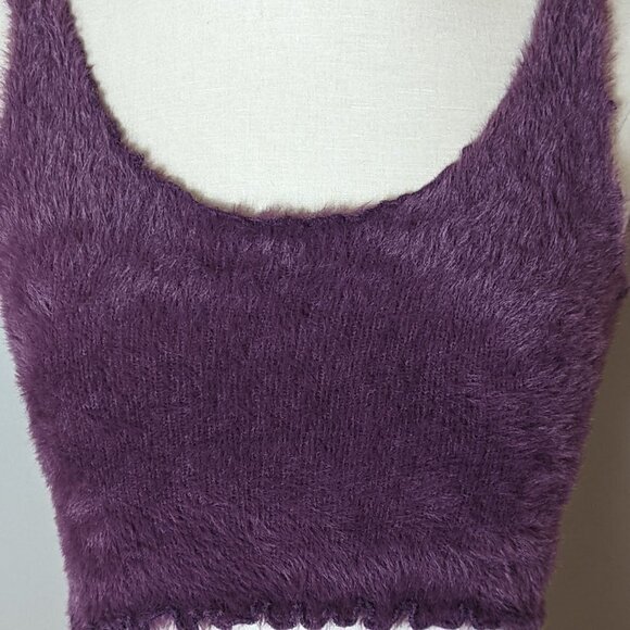 UO Fuzzy Crop Lena Tank Urban Outfitters Top Burgundy - Picture 3 of 7
